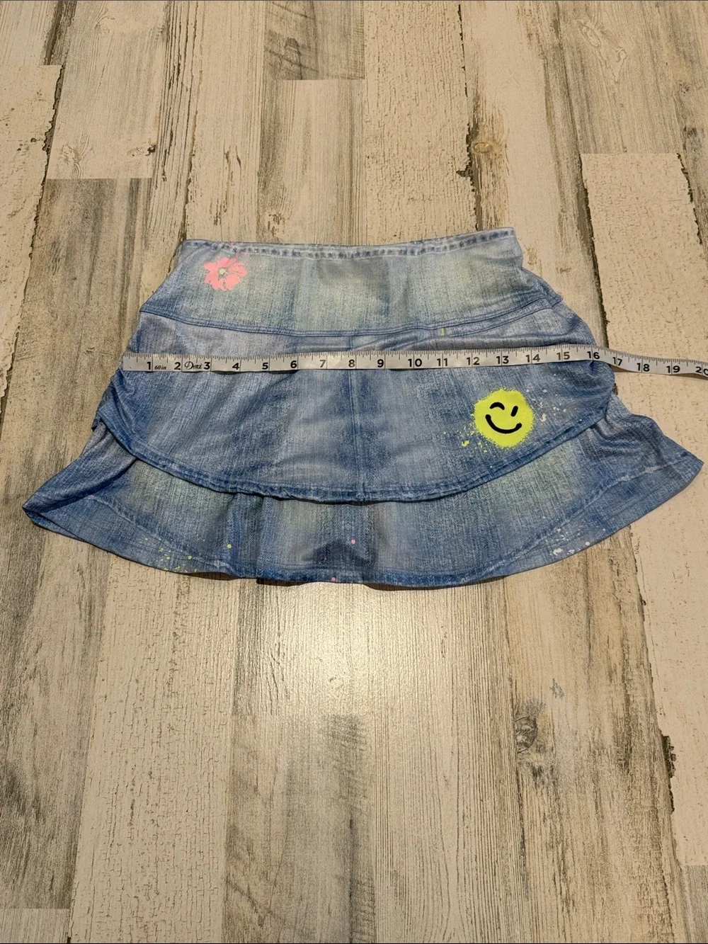 Kids Lucky in Love 2 pc. Smiley Neon Tie Back Vibrant Faux Denim Skort Set L 14